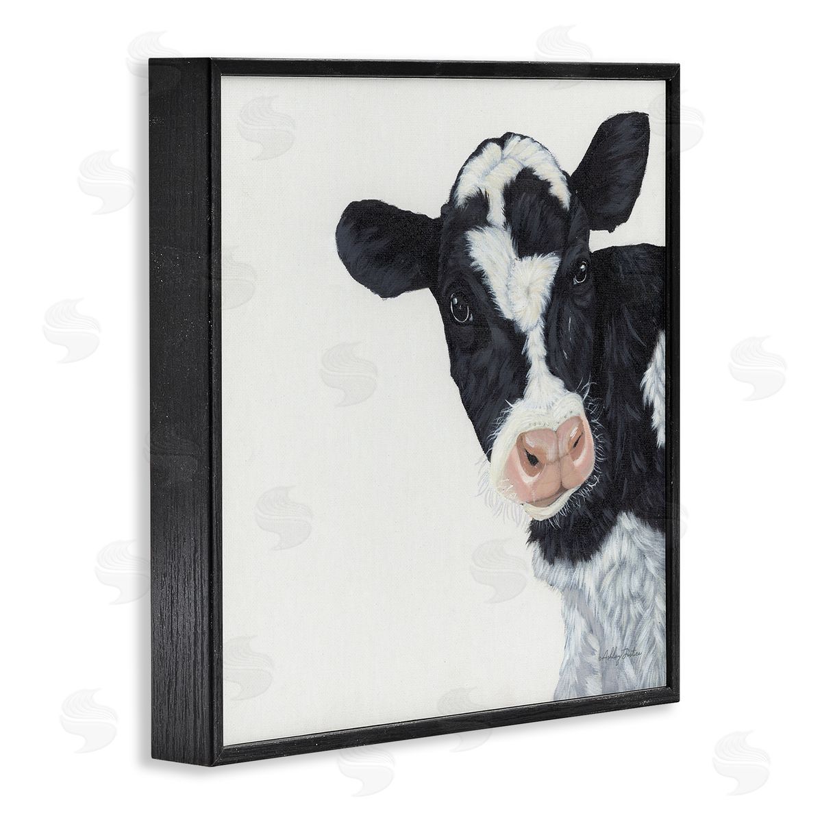 Ashley Justice Black White Minimal Design Calf Cow Cattle Painting Black Framed Glicee Wall Art Print