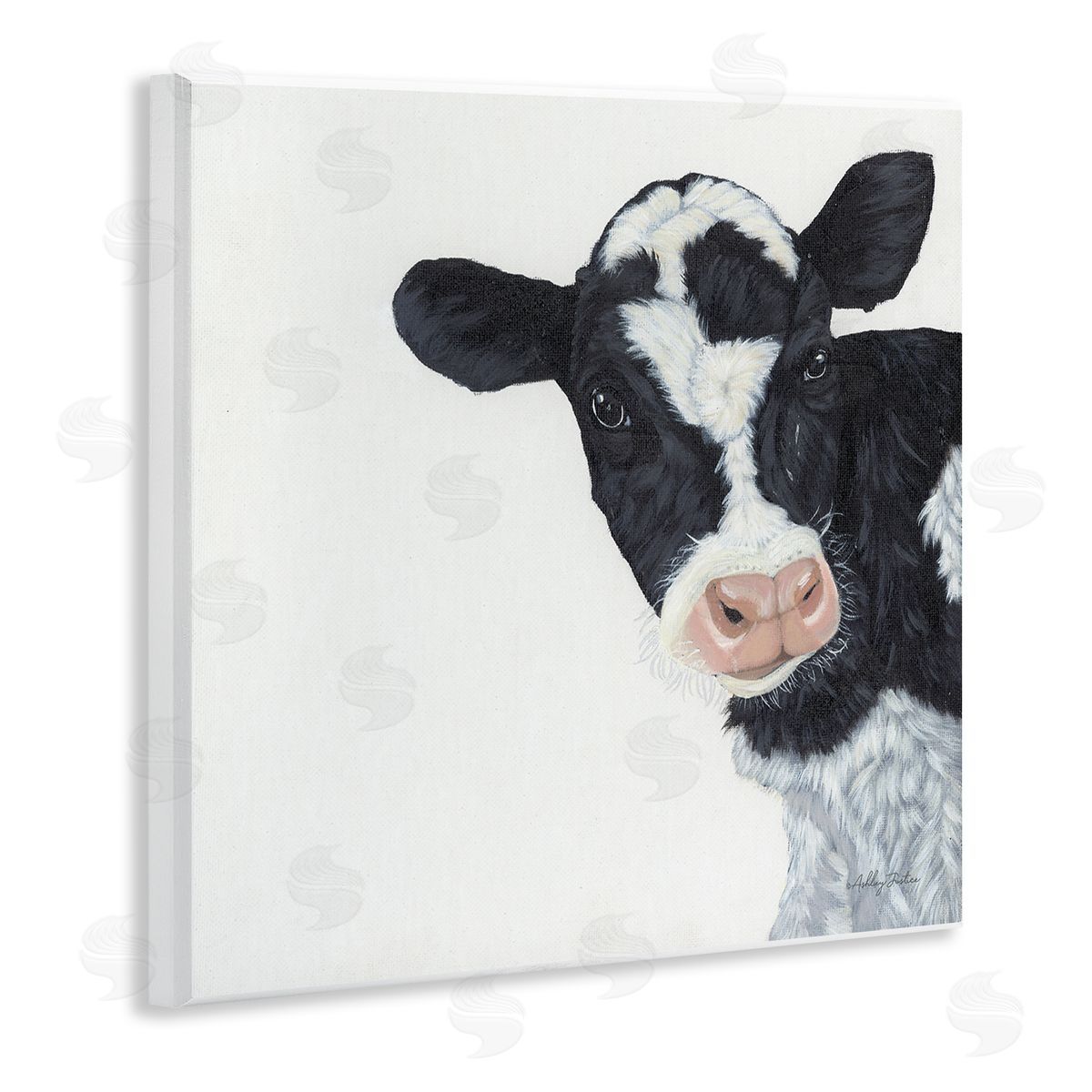 Ashley Justice Black White Minimal Design Calf Cow Cattle Painting Wooden Wall Plaque Art Print