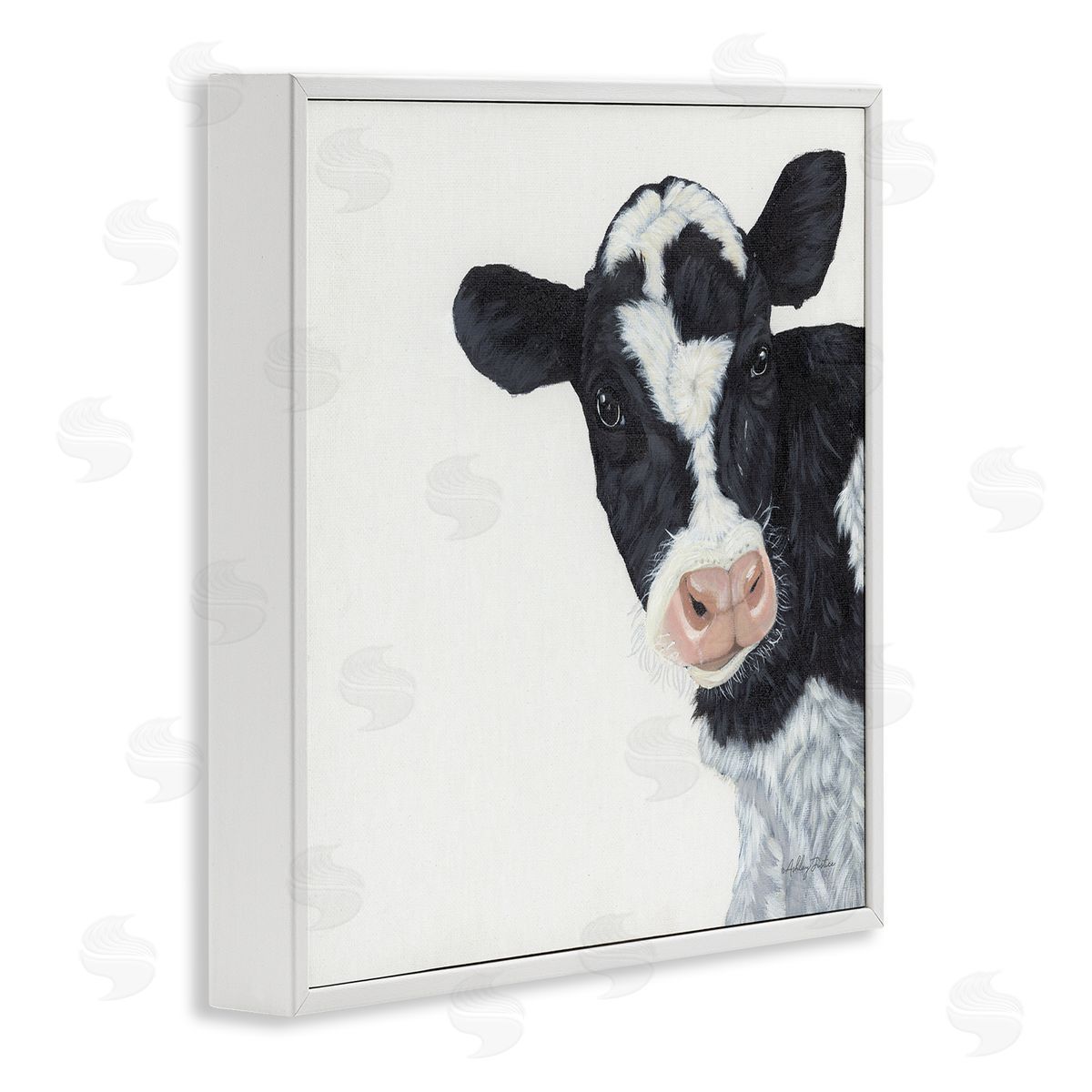 Ashley Justice Black White Minimal Design Calf Cow Cattle Painting White Framed Glicee Wall Art Print
