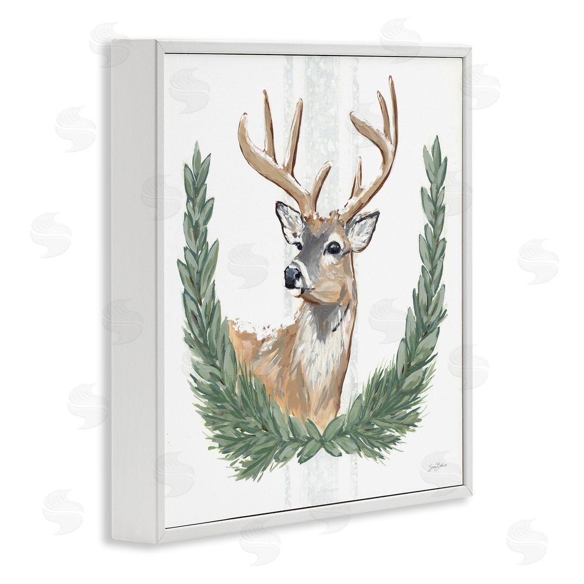 Sara Baker Elegant Deer Antlers Laurels Portrait White Background  White Framed Glicee Wall Art Print