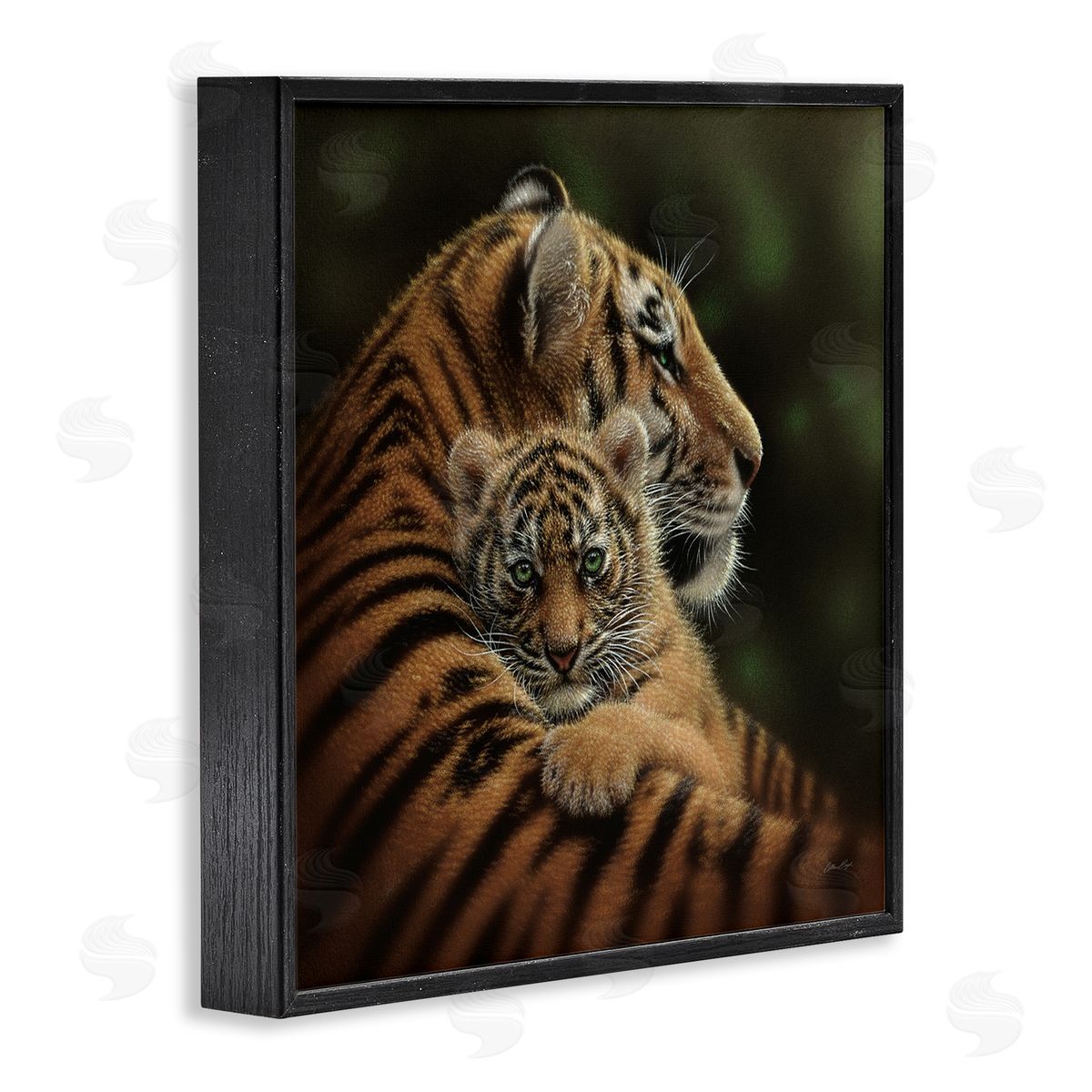 Collin Bogle Adorable Sweet Mom Tiger Holding Baby Cub Detailed Portrait  Black Framed Glicee Wall Art Print
