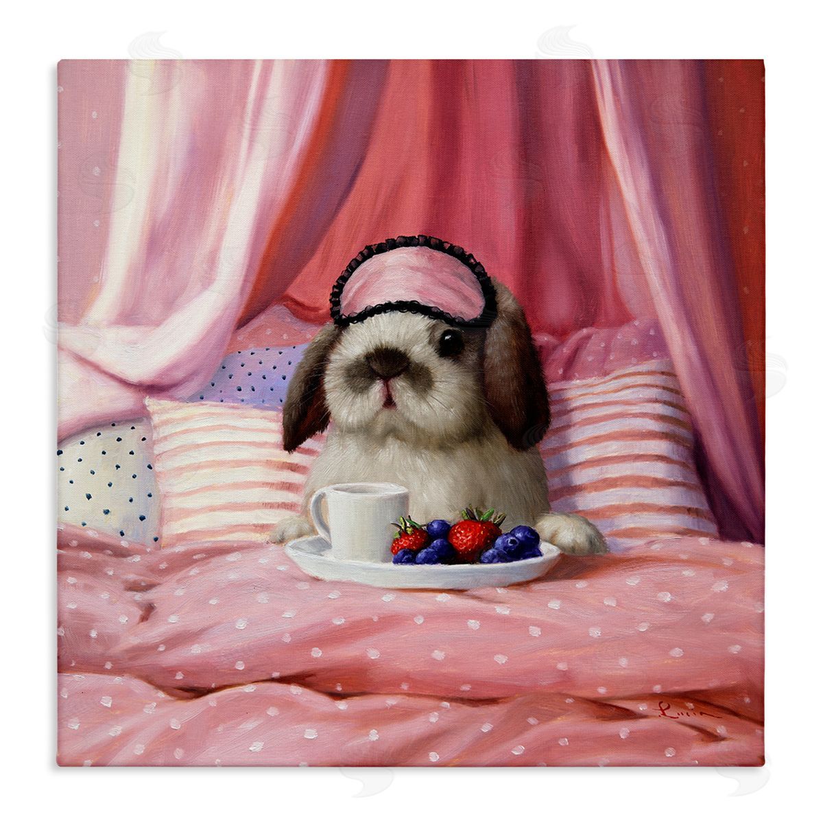 Bunny with Breakfast In Bed Canvas Wall Art, Home Decor by Lucia Heffernan