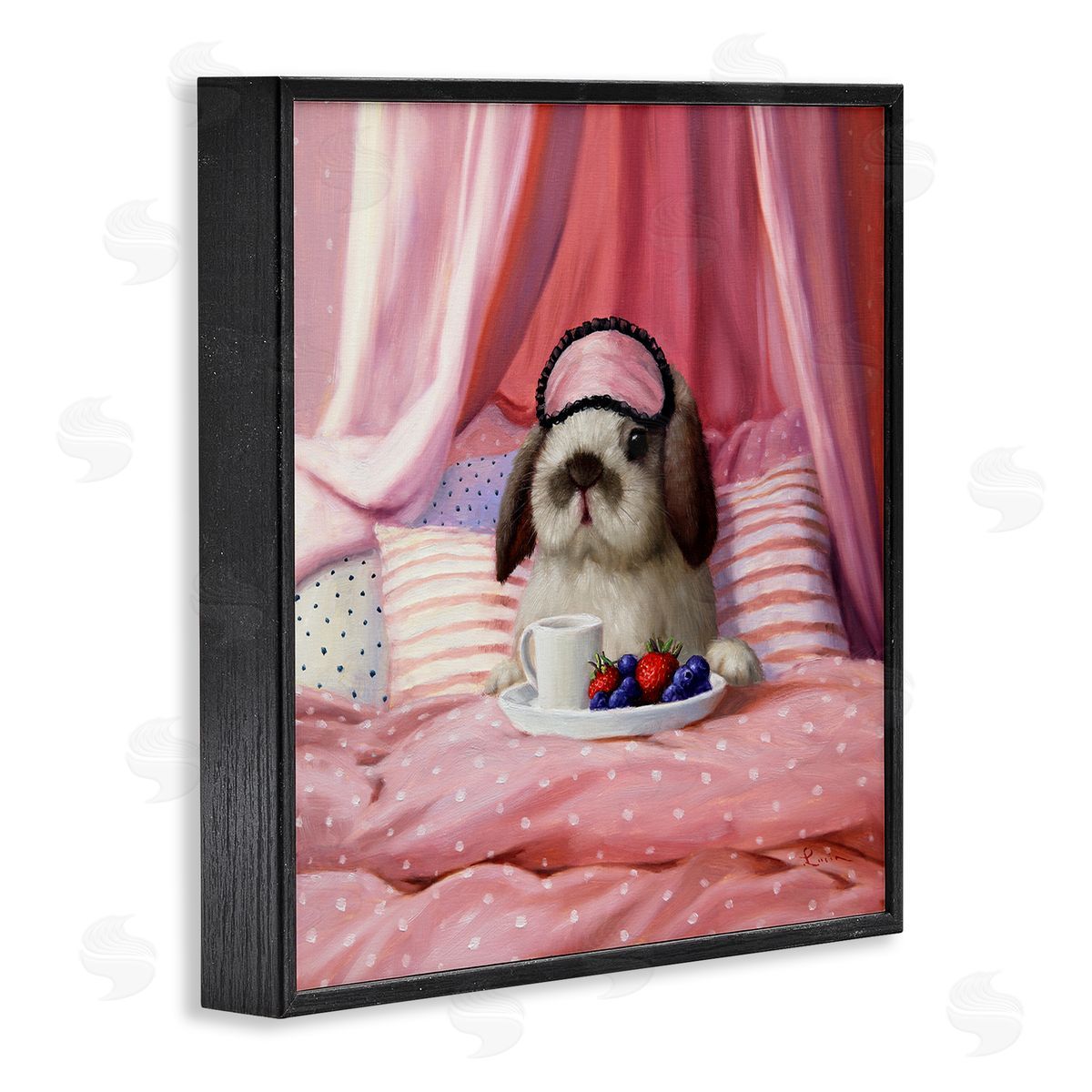 Bunny with Breakfast In Bed Black Frame Print Wall Art, Home Decor by Lucia Heffernan