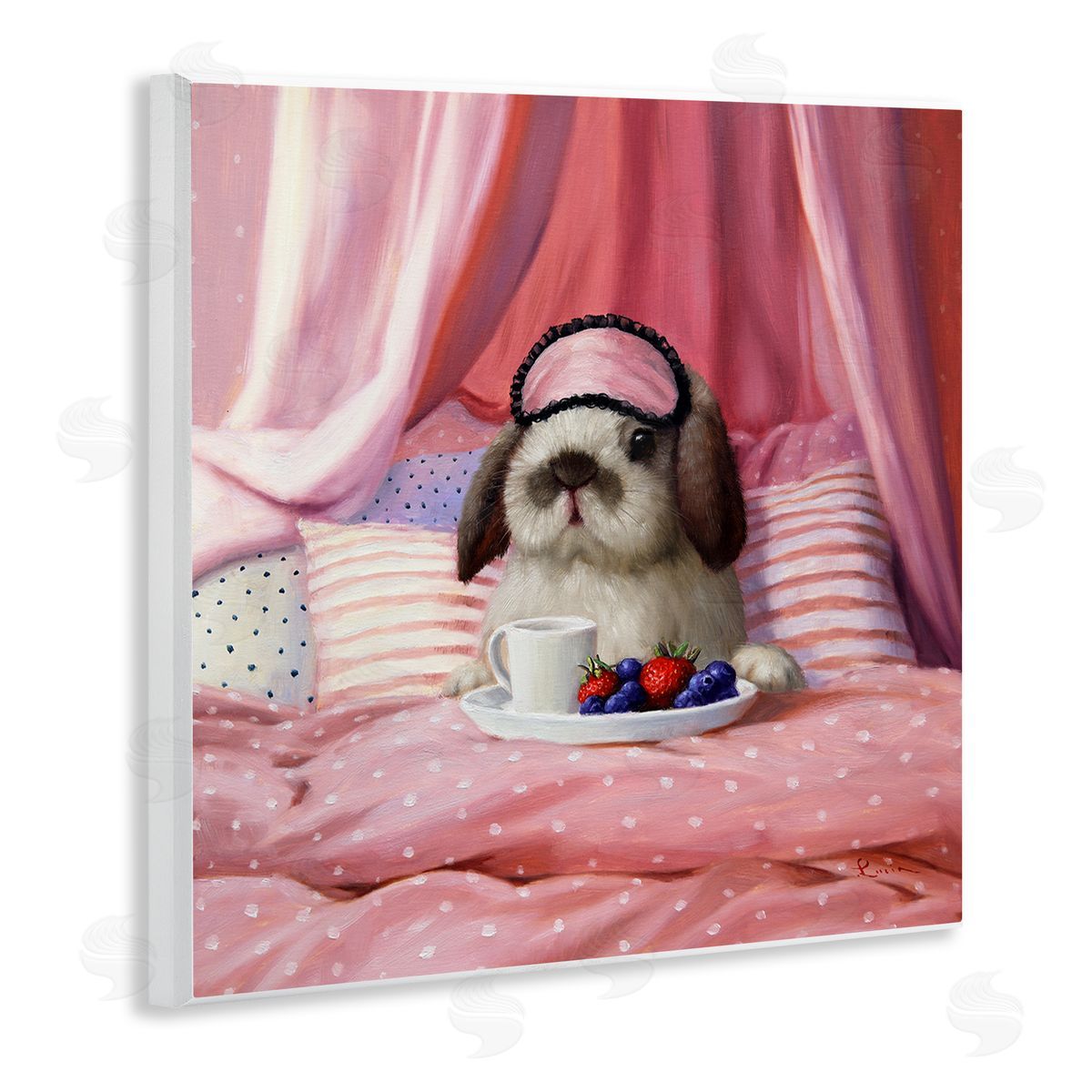 Bunny with Breakfast In Bed Wood Plaque Wall Art, Home Decor by Lucia Heffernan