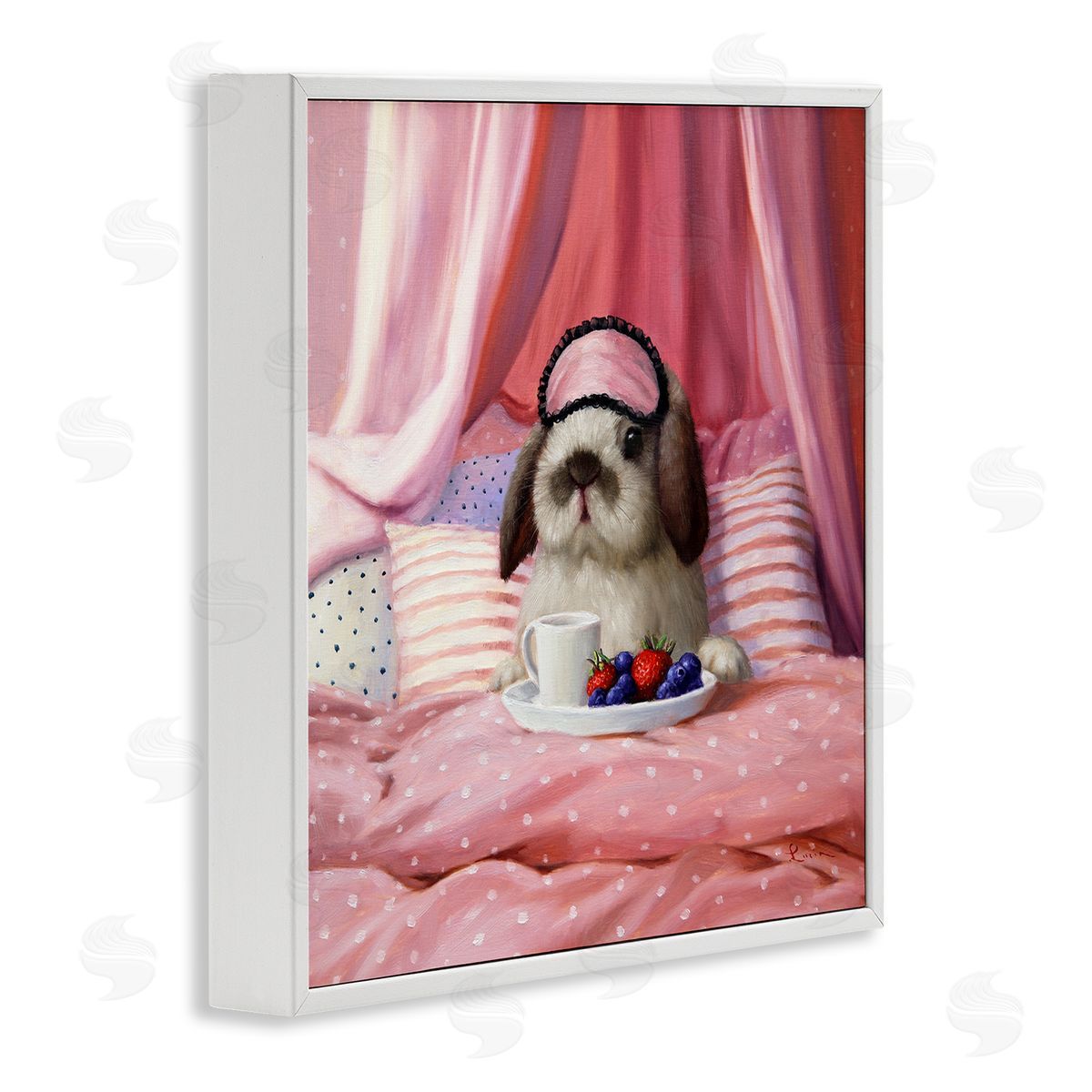 Bunny with Breakfast In Bed White Frame Print Wall Art, Home Decor by Lucia Heffernan