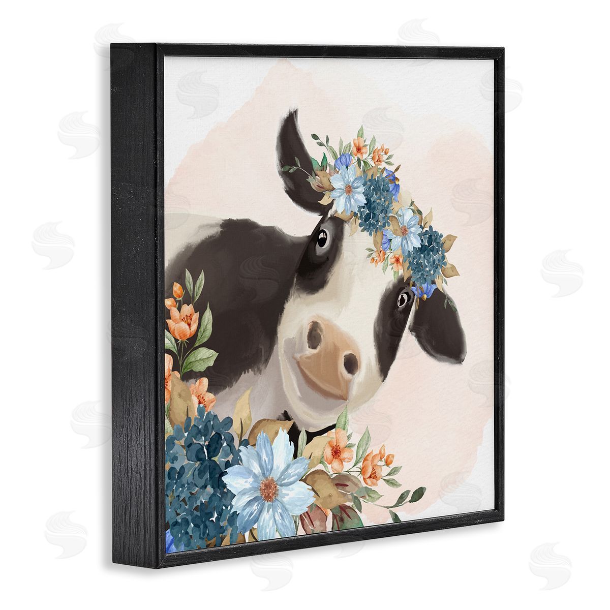 Kim Allen Cute Daisy Blossoms Flower Crown Smiling Cow  Black Framed Glicee Wall Art Print