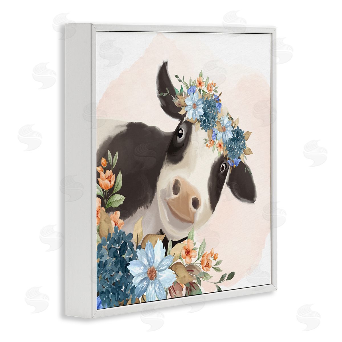 Kim Allen Cute Daisy Blossoms Flower Crown Smiling Cow  White Framed Glicee Wall Art Print