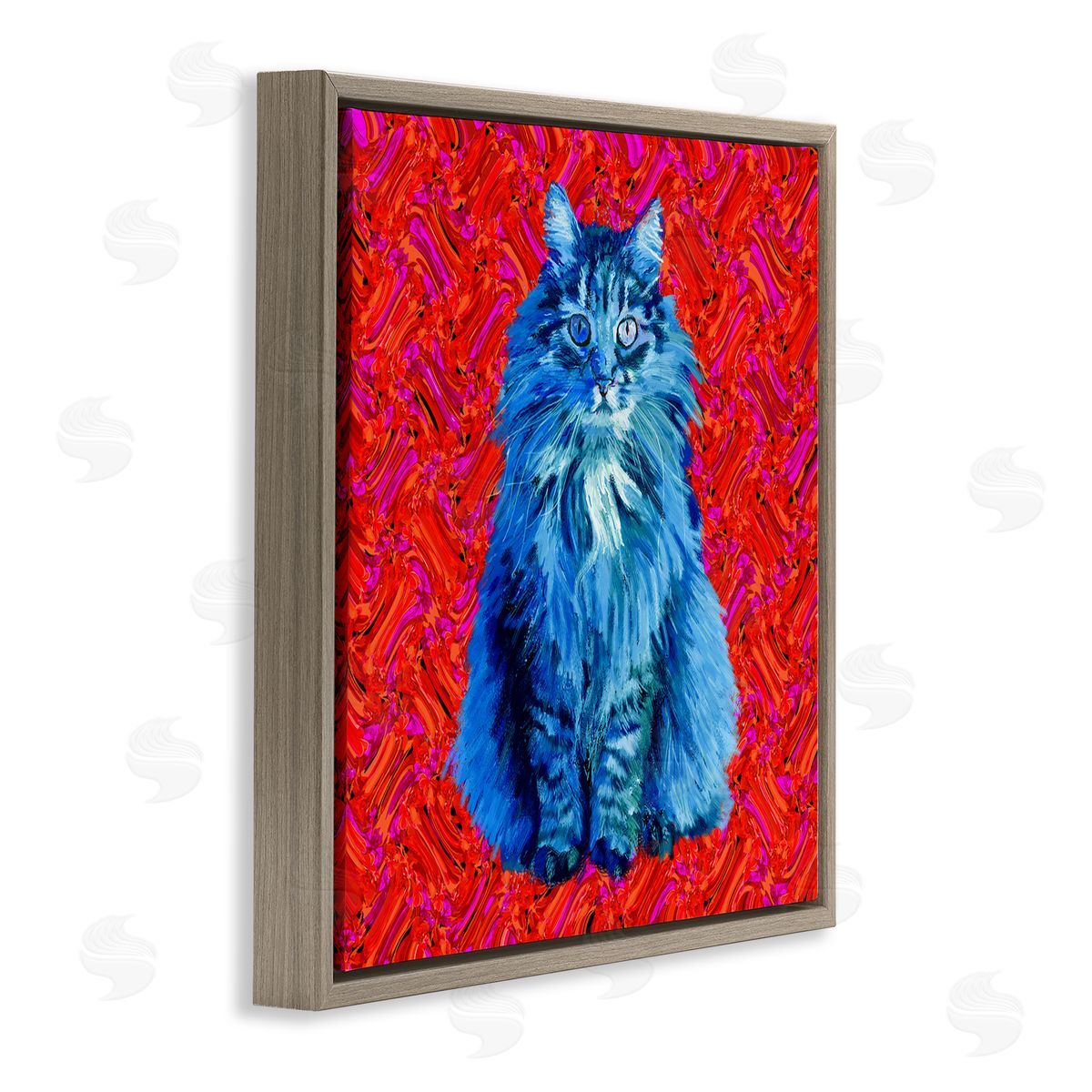 Lynnda Rakos Modern Pop Design Bold Red Blue Longhair Cat Brown Floating Frame Canvas Wall Art Print
