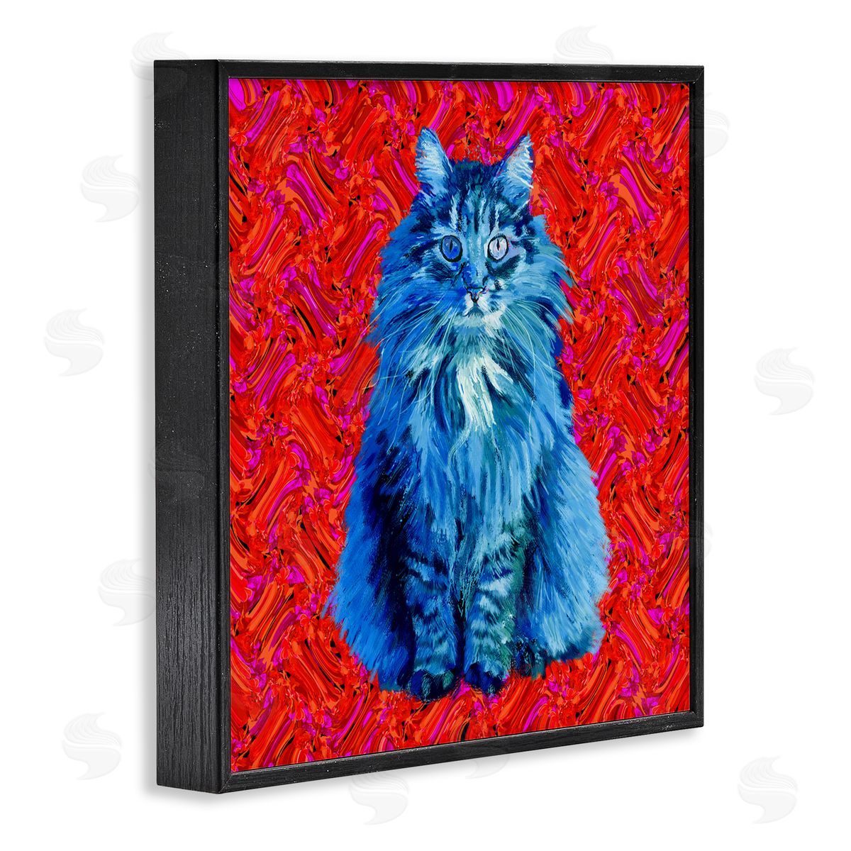 Lynnda Rakos Modern Pop Design Bold Red Blue Longhair Cat Black Framed Glicee Wall Art Print
