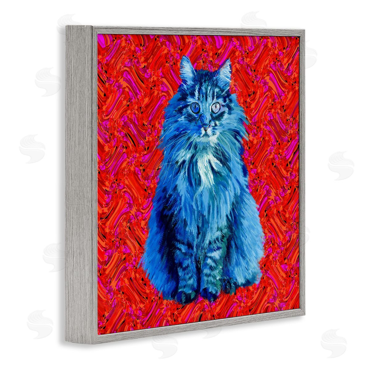 Lynnda Rakos Modern Pop Design Bold Red Blue Longhair Cat Gray Framed Glicee Wall Art Print