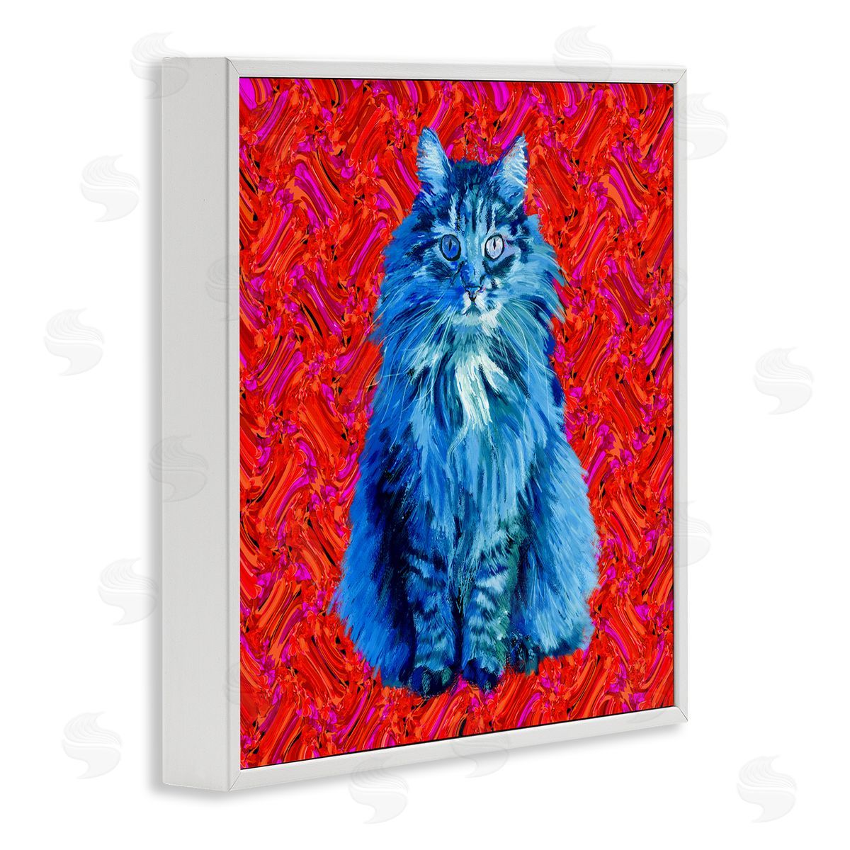 Lynnda Rakos Modern Pop Design Bold Red Blue Longhair Cat White Framed Glicee Wall Art Print