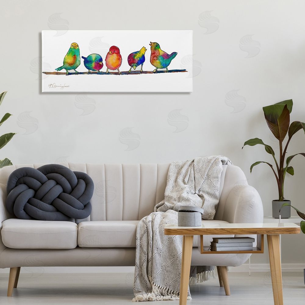 MB Cunningham Groovy Tie Dye Parakeet Birds Standing Branch 