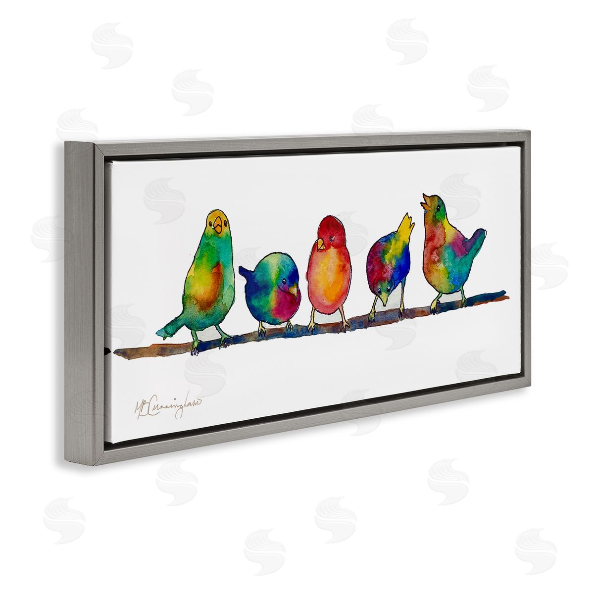 MB Cunningham Groovy Tie Dye Parakeet Birds Standing Branch 