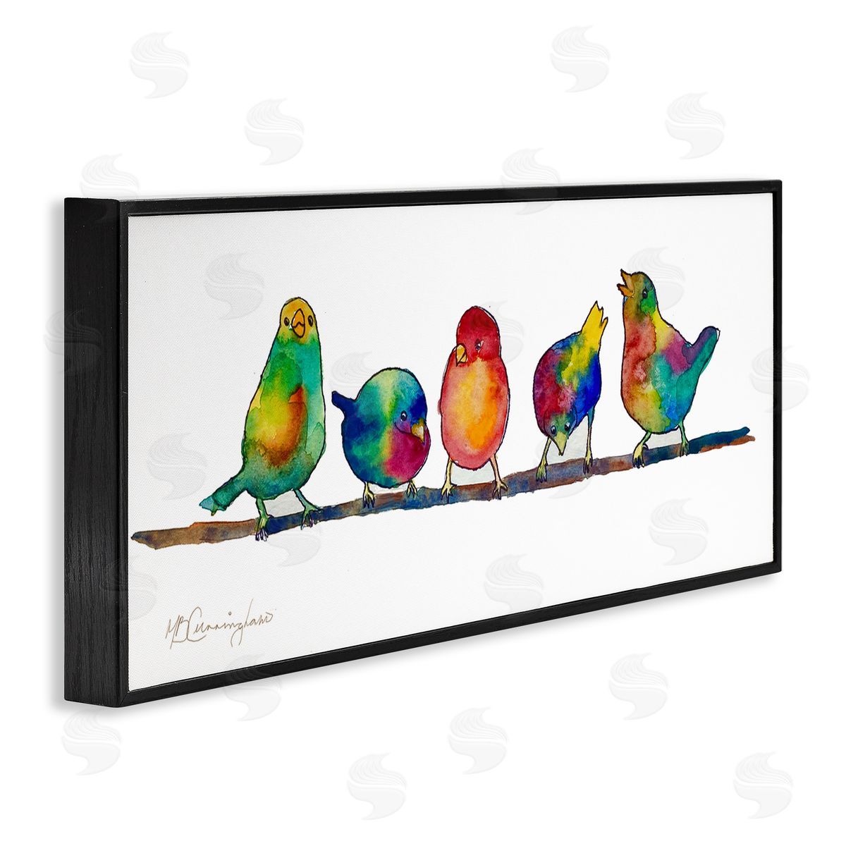 MB Cunningham Groovy Tie Dye Parakeet Birds Standing Branch 