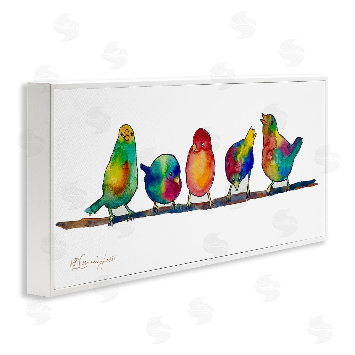 MB Cunningham Groovy Tie Dye Parakeet Birds Standing Branch 