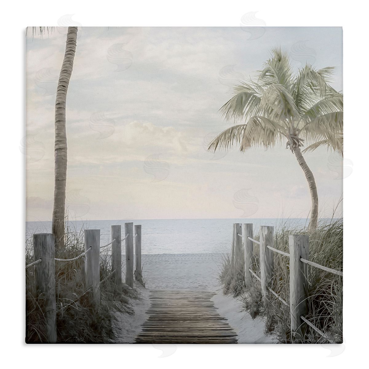 Mike Calascibetta Tropical Palm Tree Boardwalk Summer Beach Landscape  Stretched Canvas Wall Art Print
