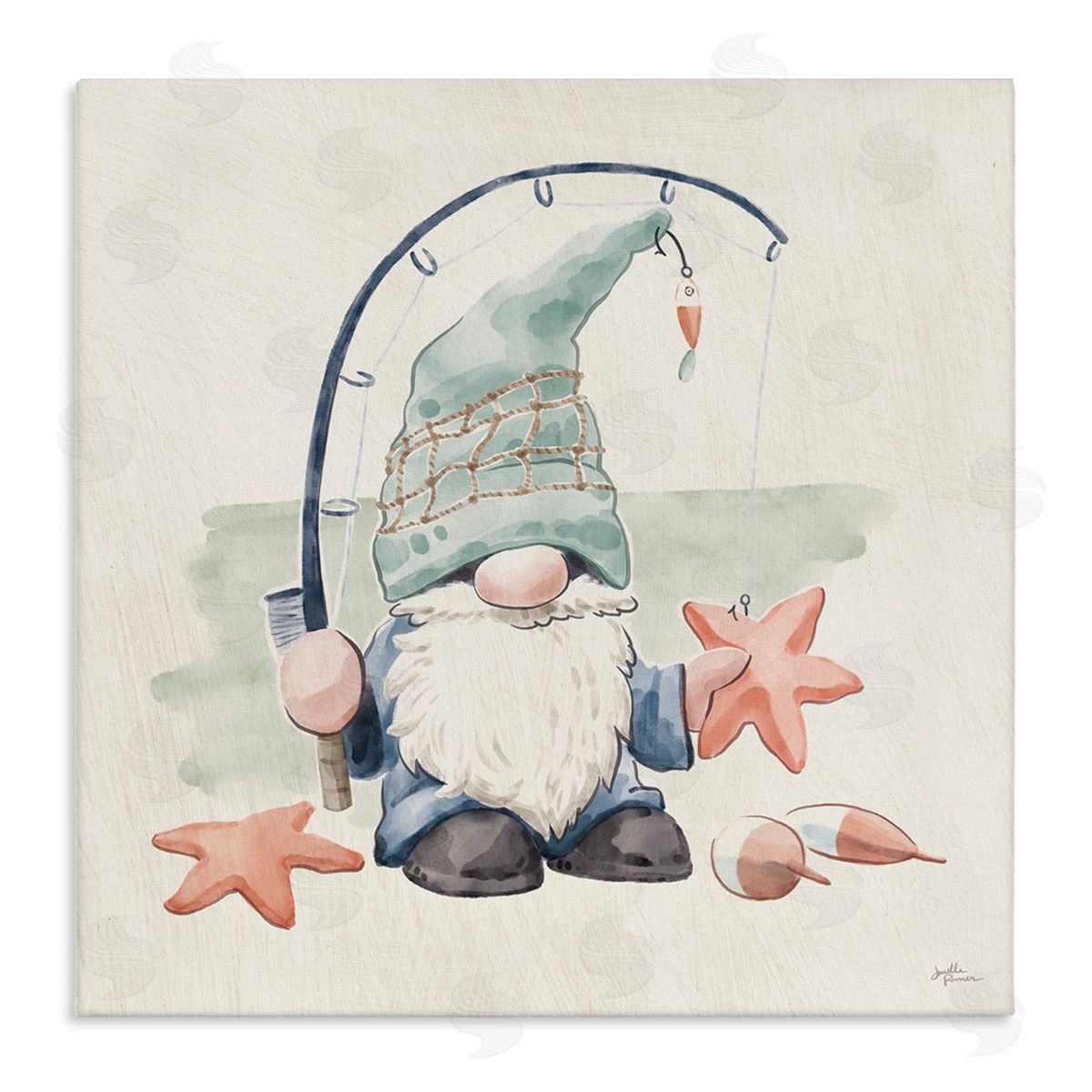 Summer Beach Fishing Gnome Canvas Wall Art, Home Decor by Janelle Penner