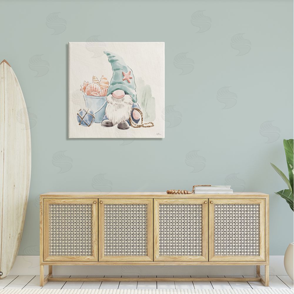 Janelle Penner Fishing Gnome Summertime Starfish Watercolor Illustration Canvas Wall Art in Room