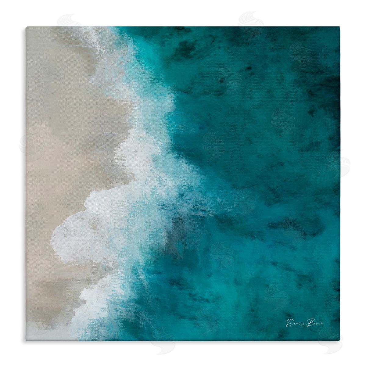 Denise Brown Aerial View Shoreline Beach Ocean Foam Painting  Stretched Canvas Wall Art Print