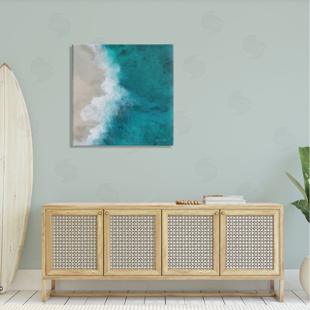 Denise Brown Aerial View Shoreline Beach Ocean Foam Painting  Canvas Wall Art in Room