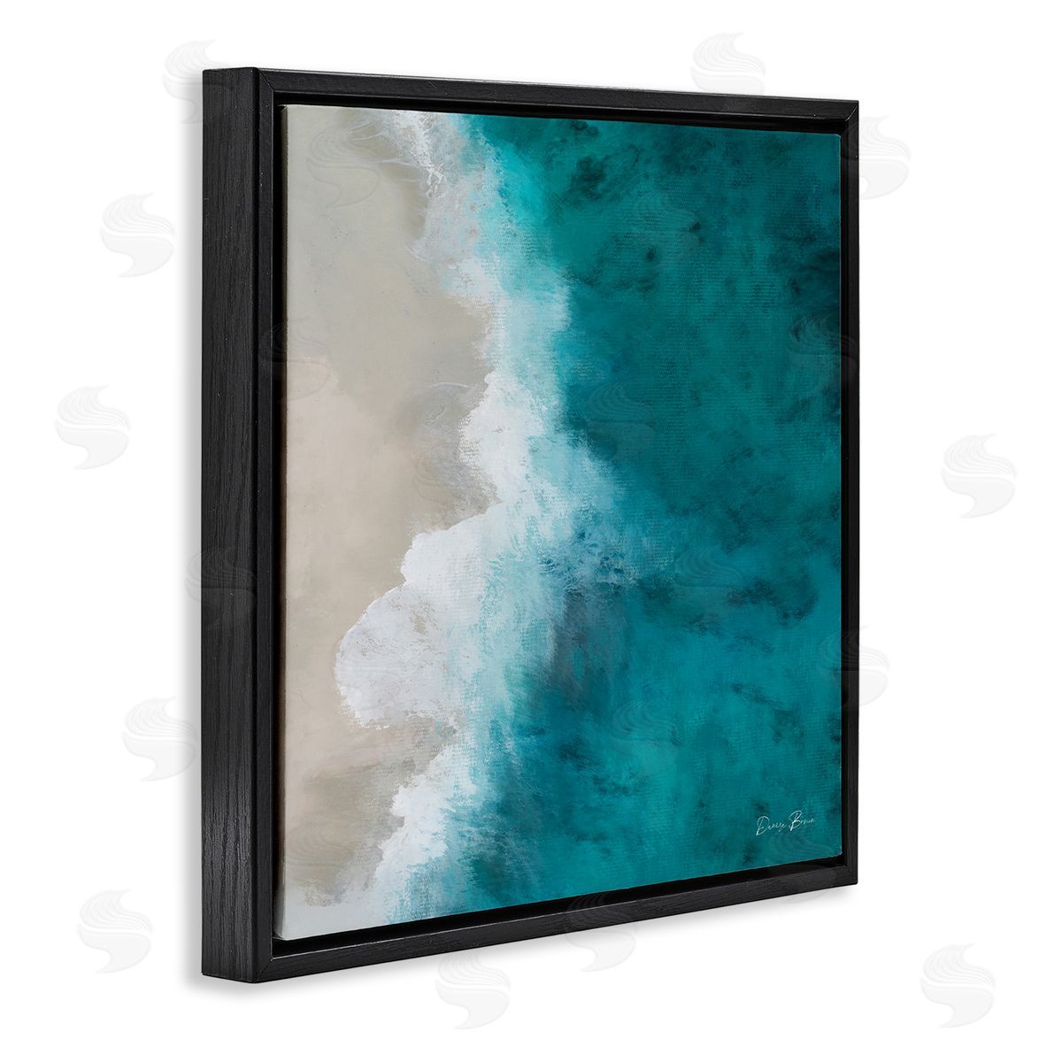 Denise Brown Aerial View Shoreline Beach Ocean Foam Painting  Black Floating Frame Canvas Wall Art Print