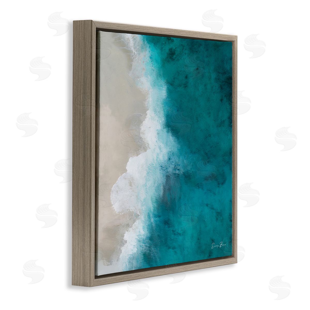 Denise Brown Aerial View Shoreline Beach Ocean Foam Painting  Brown Floating Frame Canvas Wall Art Print