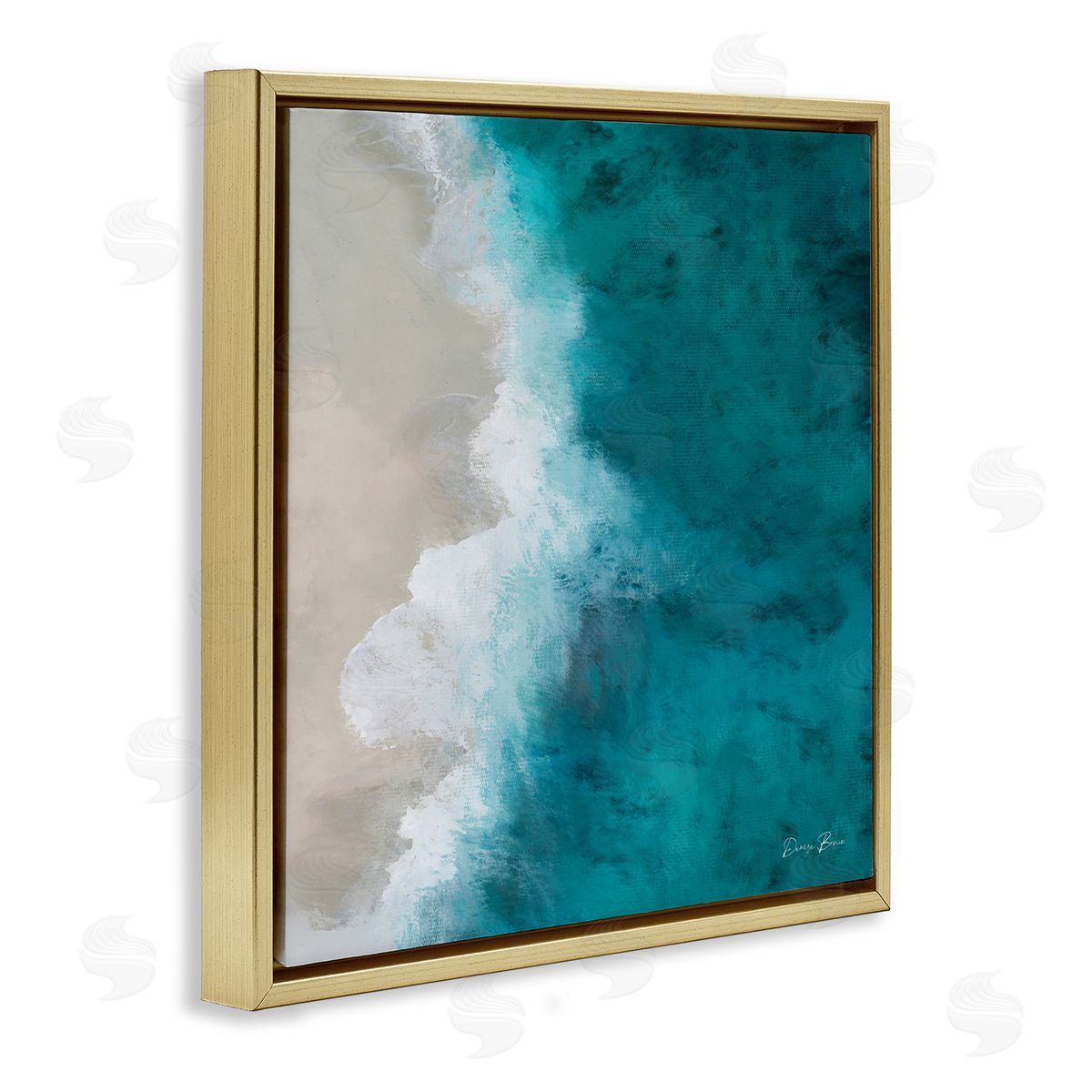 Denise Brown Aerial View Shoreline Beach Ocean Foam Painting  Gold Floating Frame Canvas Wall Art Print