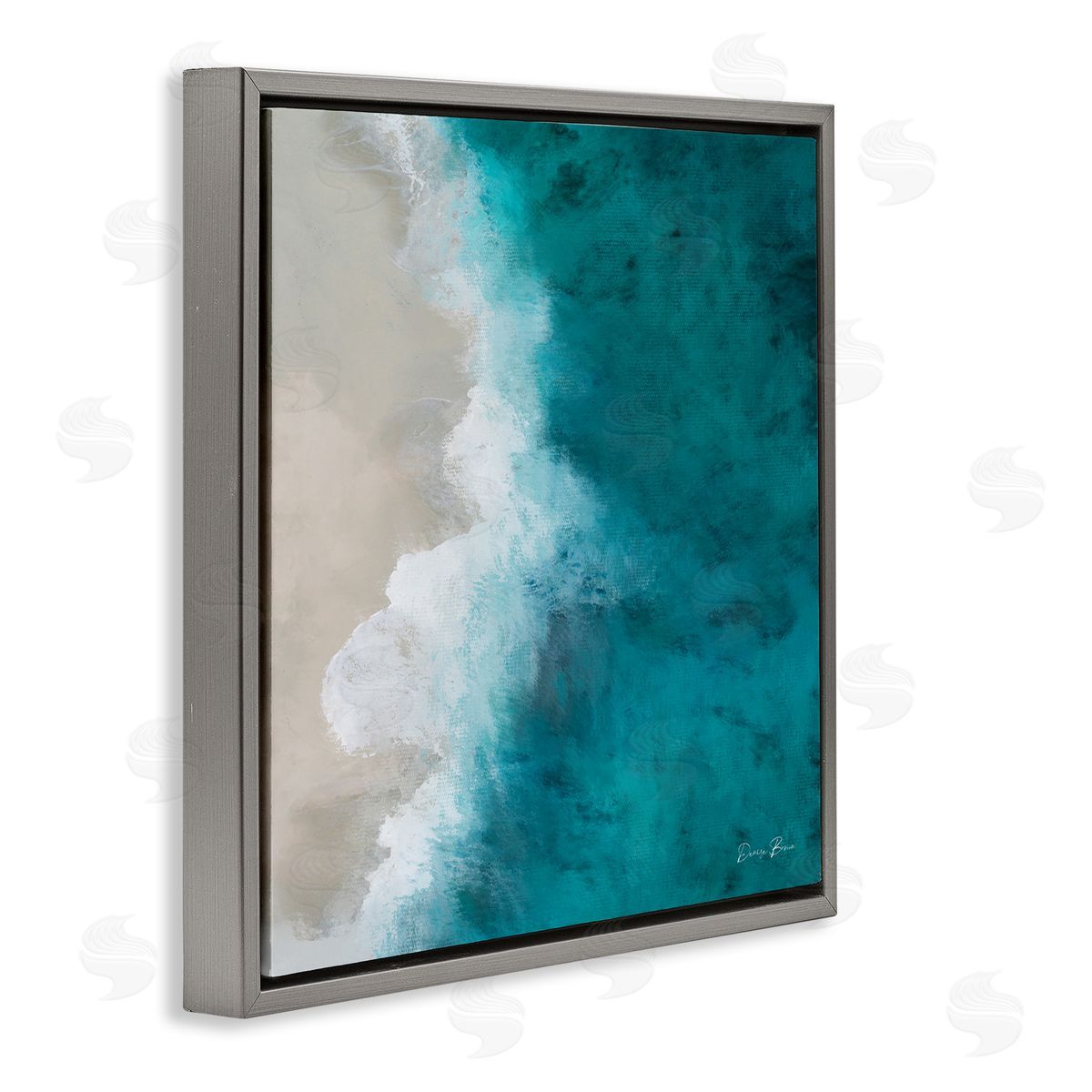 Denise Brown Aerial View Shoreline Beach Ocean Foam Painting  Gray Floating Frame Canvas Wall Art Print