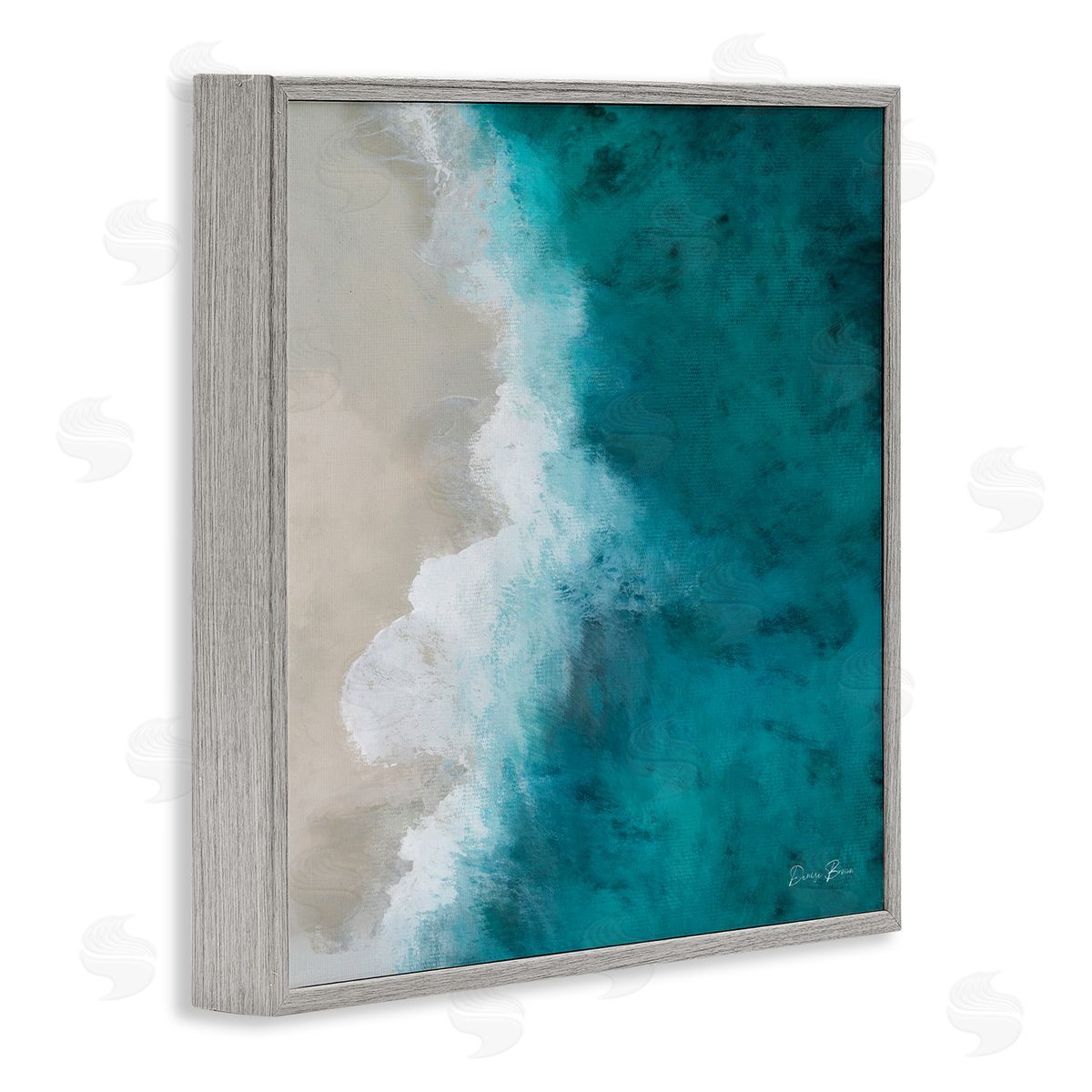 Denise Brown Aerial View Shoreline Beach Ocean Foam Painting  Gray Framed Glicee Wall Art Print