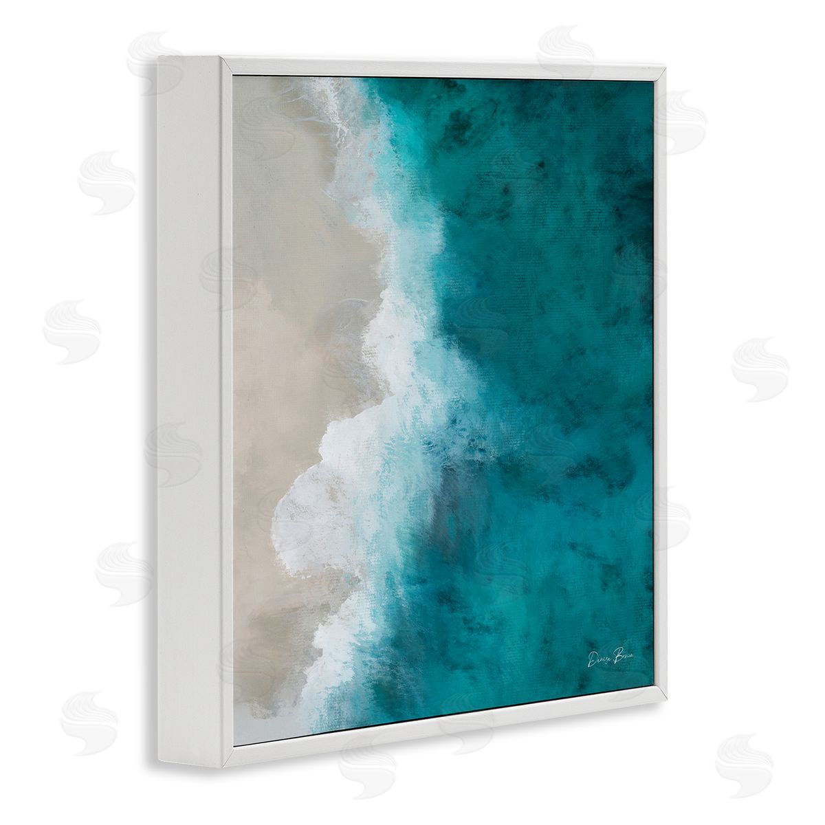 Denise Brown Aerial View Shoreline Beach Ocean Foam Painting  White Framed Glicee Wall Art Print