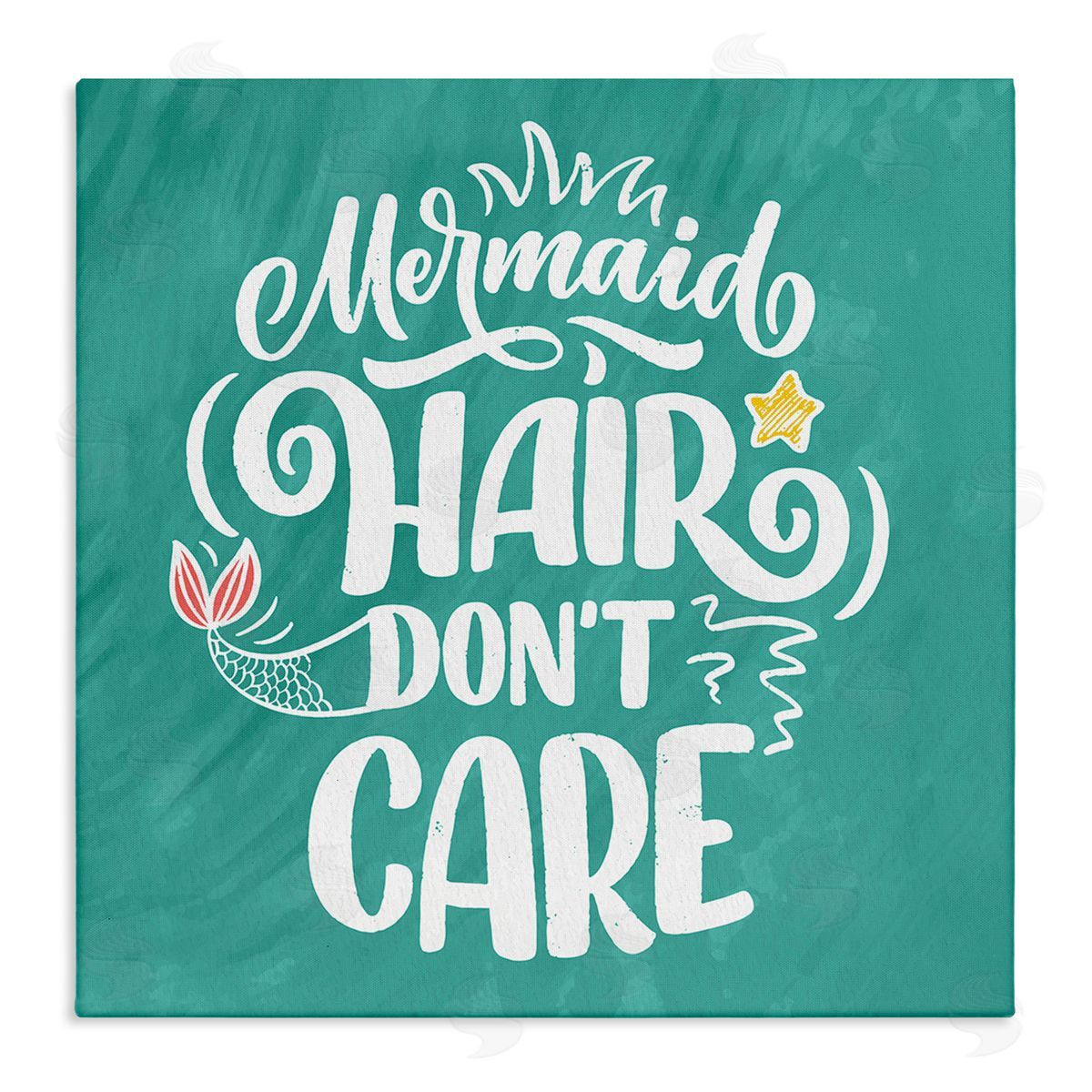 Kim Allen Mermaid Hair Don't Care Quote Cute Teal Design  Stretched Canvas Wall Art Print