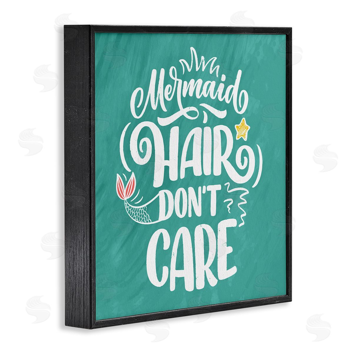 Kim Allen Mermaid Hair Don't Care Quote Cute Teal Design  Black Framed Glicee Wall Art Print