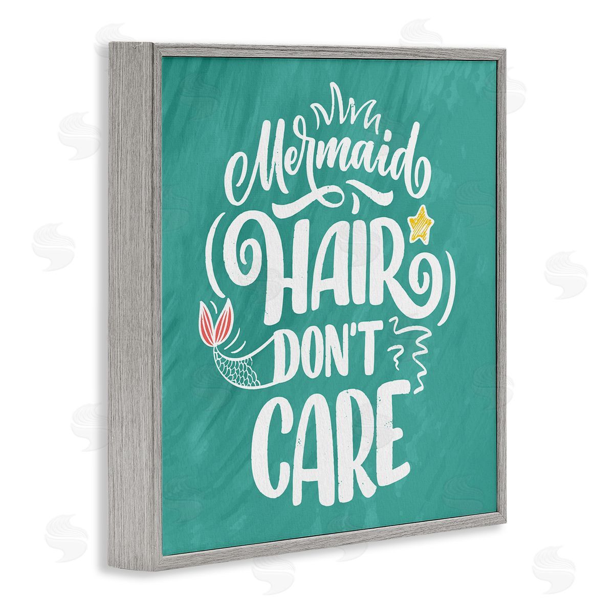 Kim Allen Mermaid Hair Don't Care Quote Cute Teal Design  Gray Framed Glicee Wall Art Print