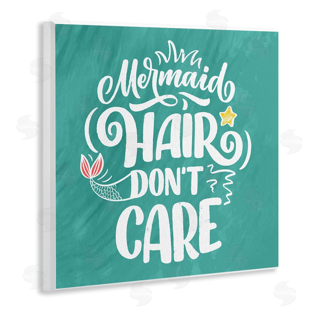Kim Allen Mermaid Hair Don't Care Quote Cute Teal Design  Wooden Wall Plaque Art Print