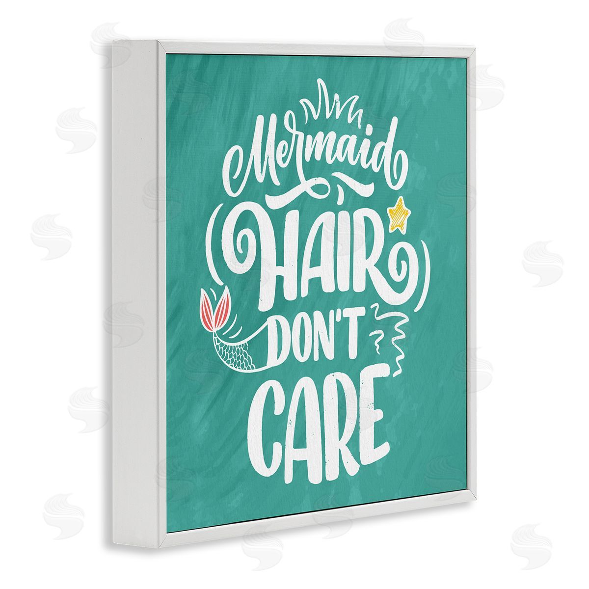Kim Allen Mermaid Hair Don't Care Quote Cute Teal Design  White Framed Glicee Wall Art Print