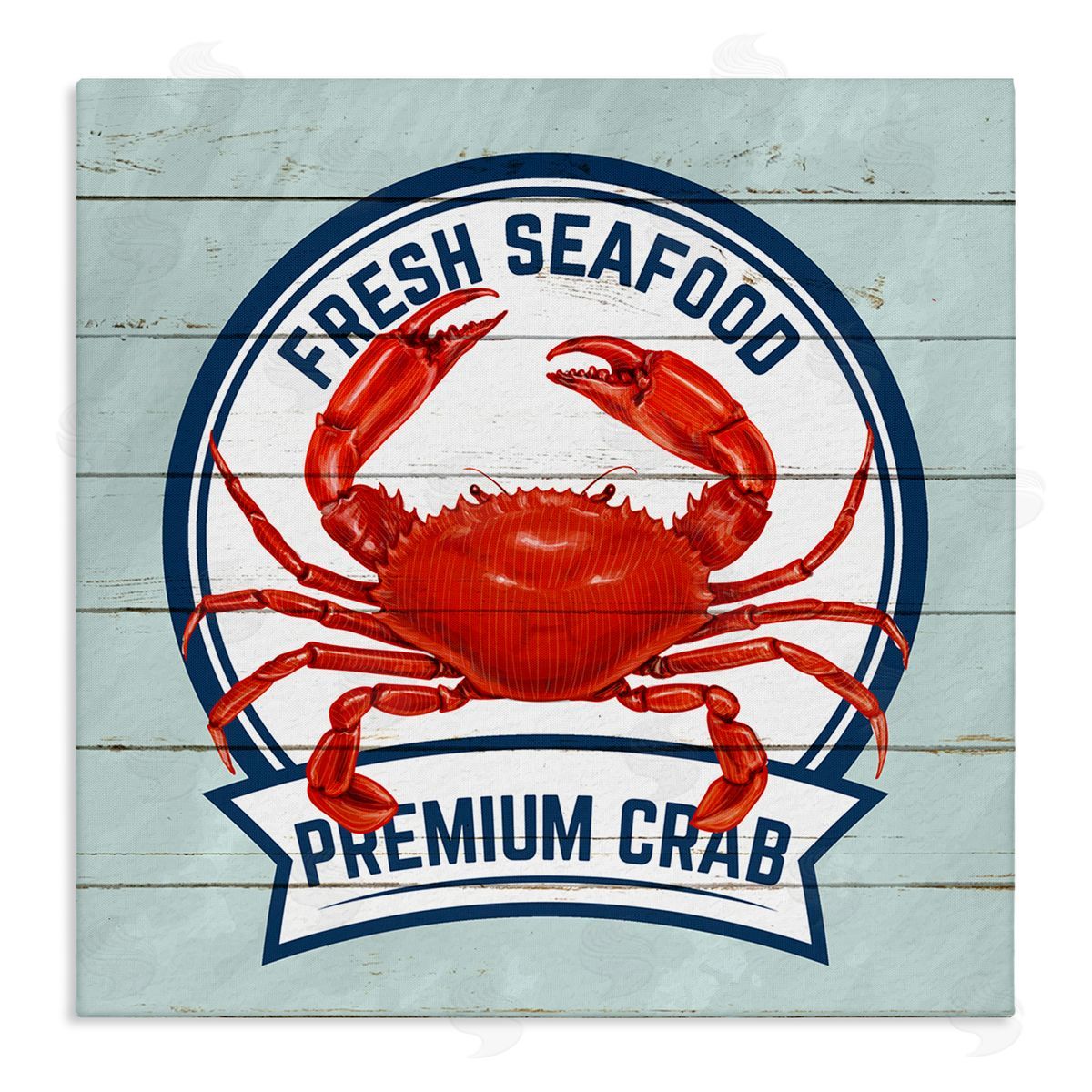 Kim Allen Fresh Seafood Crab Sign Quote Rustic Nautical Boathouse Stretched Canvas Wall Art Print