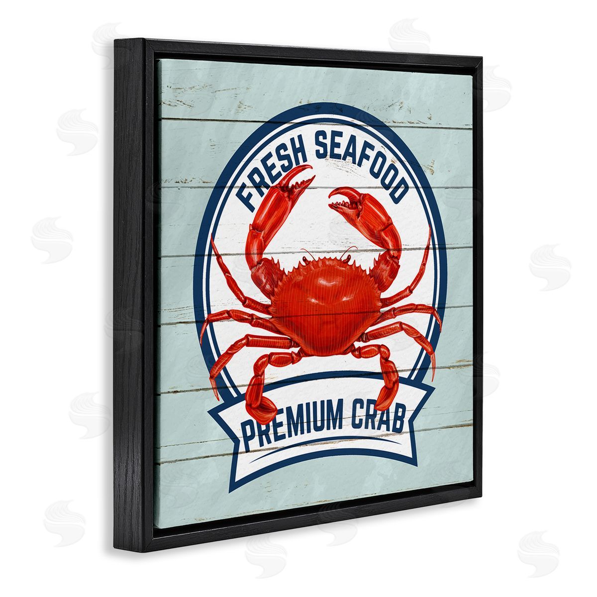 Kim Allen Fresh Seafood Crab Sign Quote Rustic Nautical Boathouse Black Floating Frame Canvas Wall Art Print