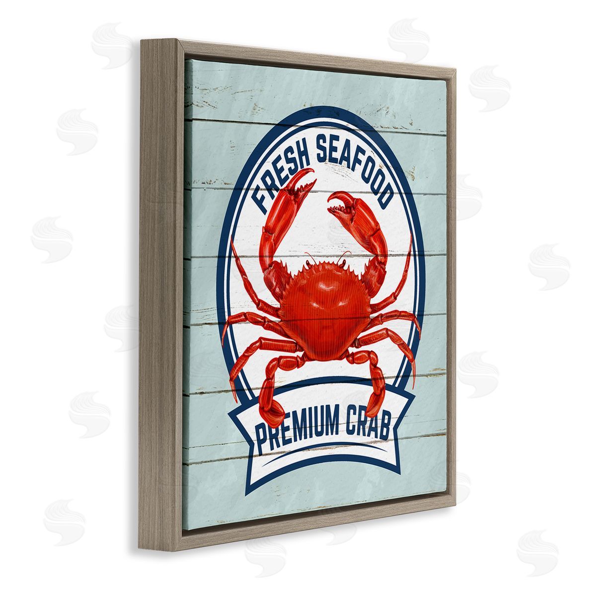 Kim Allen Fresh Seafood Crab Sign Quote Rustic Nautical Boathouse Brown Floating Frame Canvas Wall Art Print