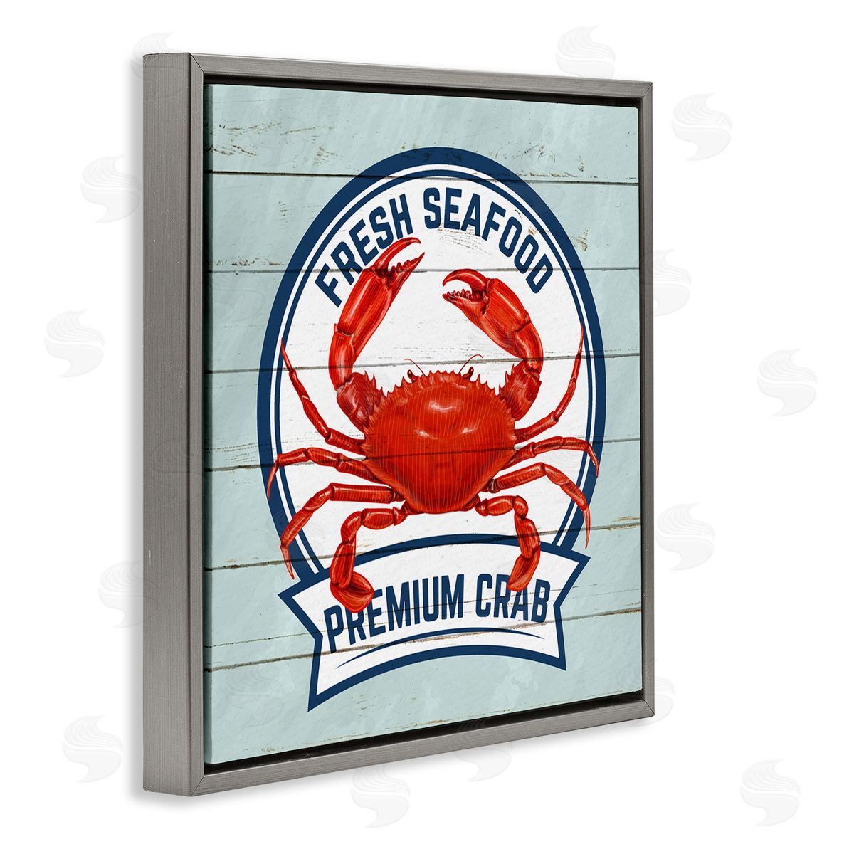 Kim Allen Fresh Seafood Crab Sign Quote Rustic Nautical Boathouse Gray Floating Frame Canvas Wall Art Print