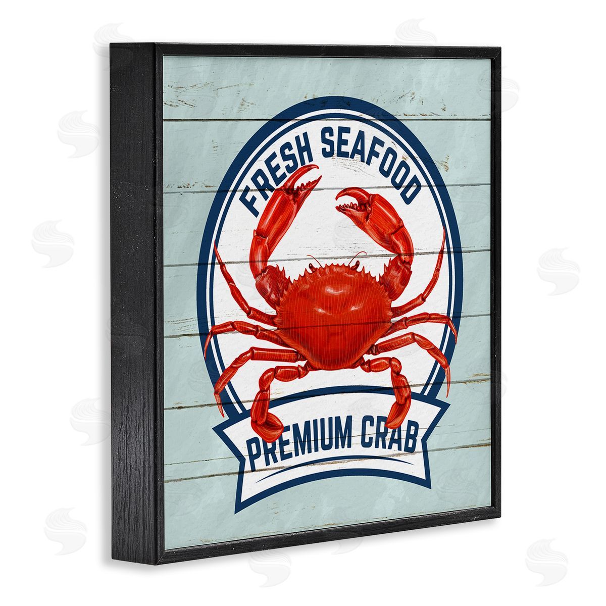Kim Allen Fresh Seafood Crab Sign Quote Rustic Nautical Boathouse Black Framed Glicee Wall Art Print