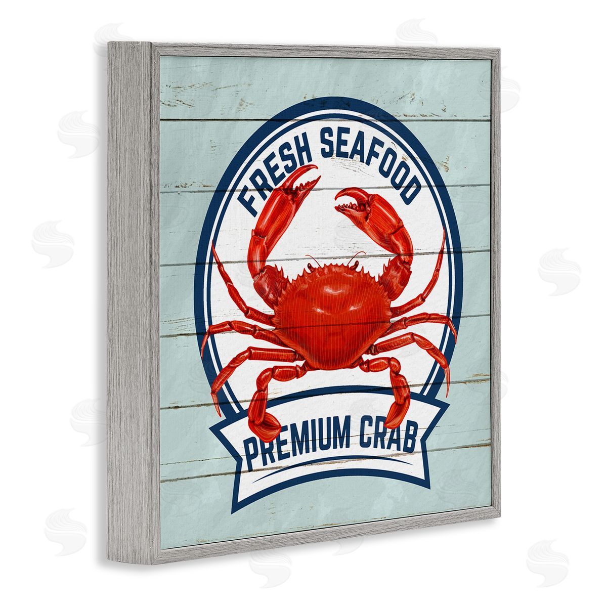 Kim Allen Fresh Seafood Crab Sign Quote Rustic Nautical Boathouse Gray Framed Glicee Wall Art Print