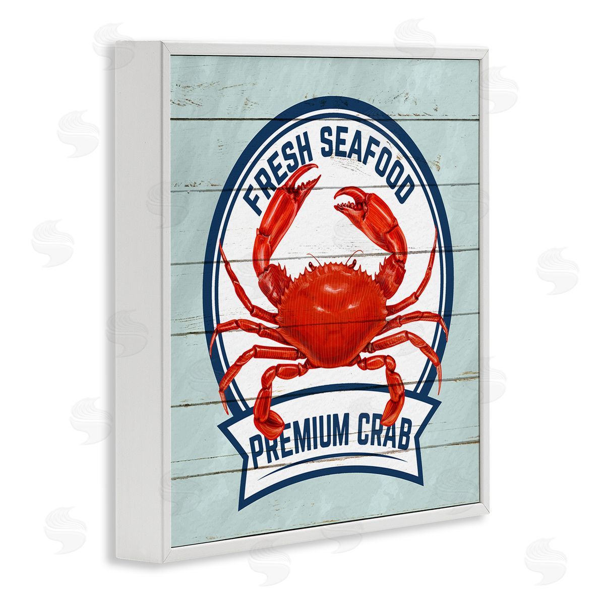 Kim Allen Fresh Seafood Crab Sign Quote Rustic Nautical Boathouse White Framed Glicee Wall Art Print