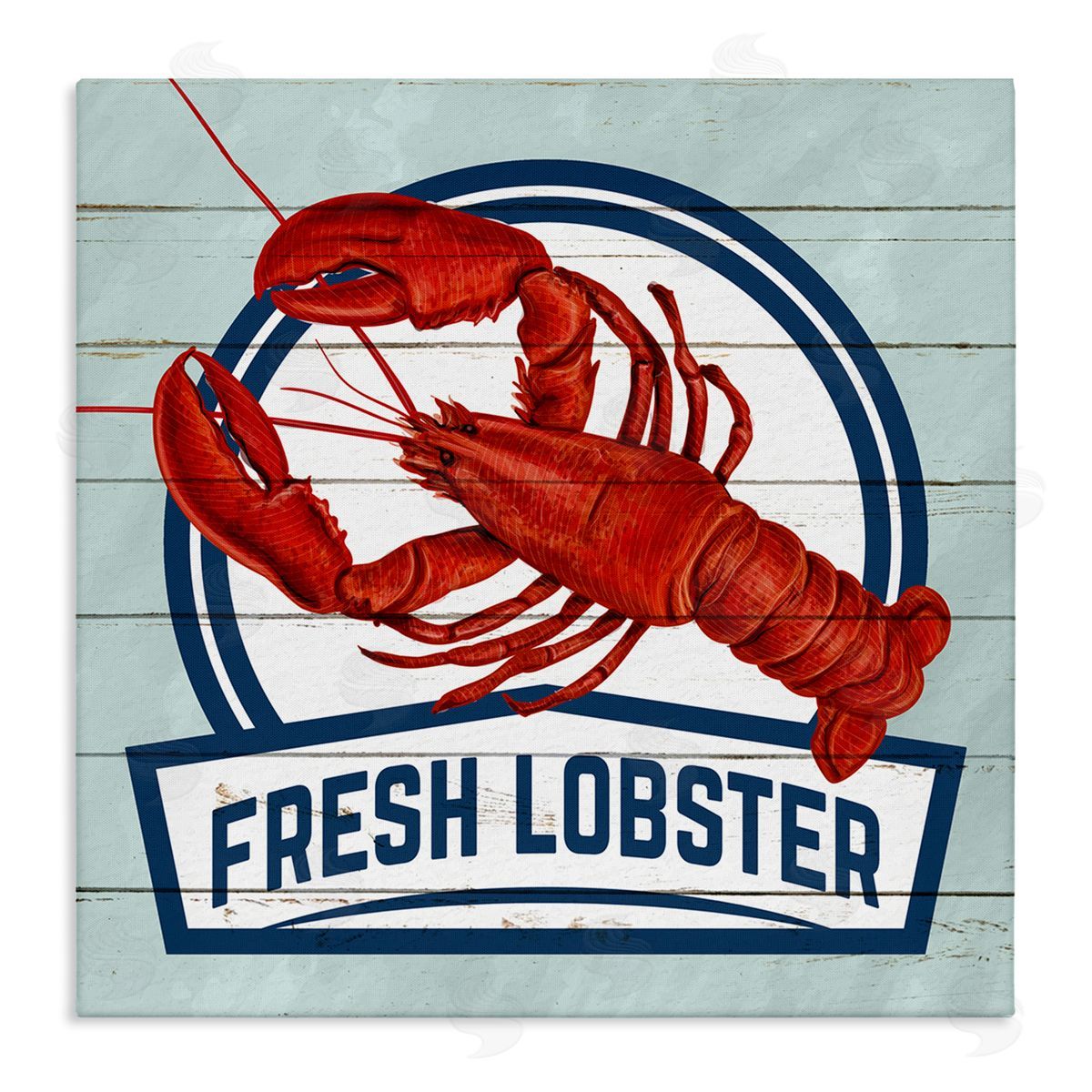 Kim Allen Fresh Lobster Sign Grain Pattern Rustic Beach House   Stretched Canvas Wall Art Print