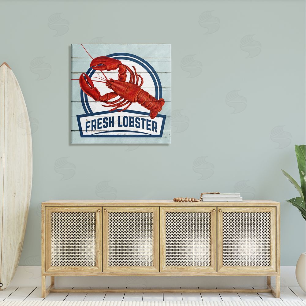Kim Allen Fresh Lobster Sign Grain Pattern Rustic Beach House   Canvas Wall Art in Room