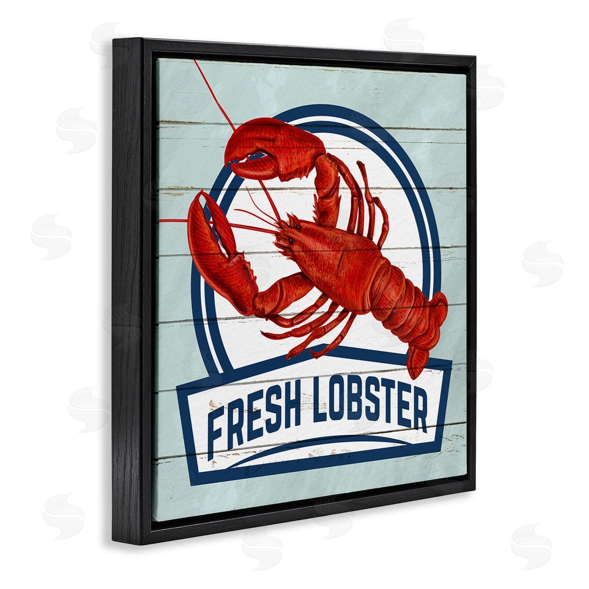 Kim Allen Fresh Lobster Sign Grain Pattern Rustic Beach House   Black Floating Frame Canvas Wall Art Print