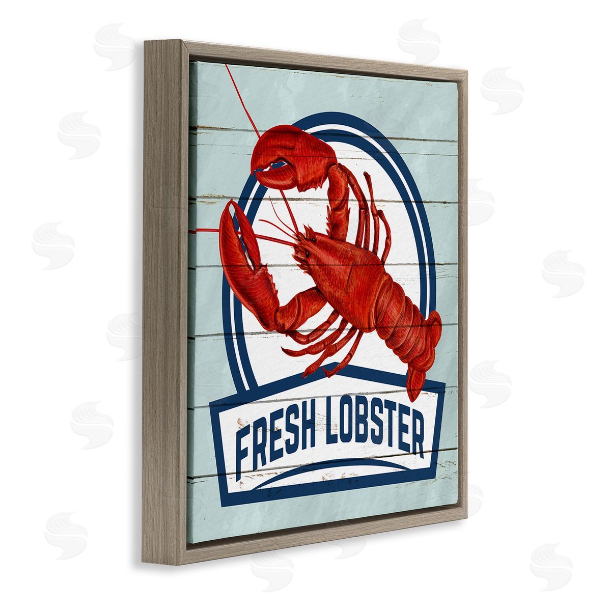 Kim Allen Fresh Lobster Sign Grain Pattern Rustic Beach House   Brown Floating Frame Canvas Wall Art Print
