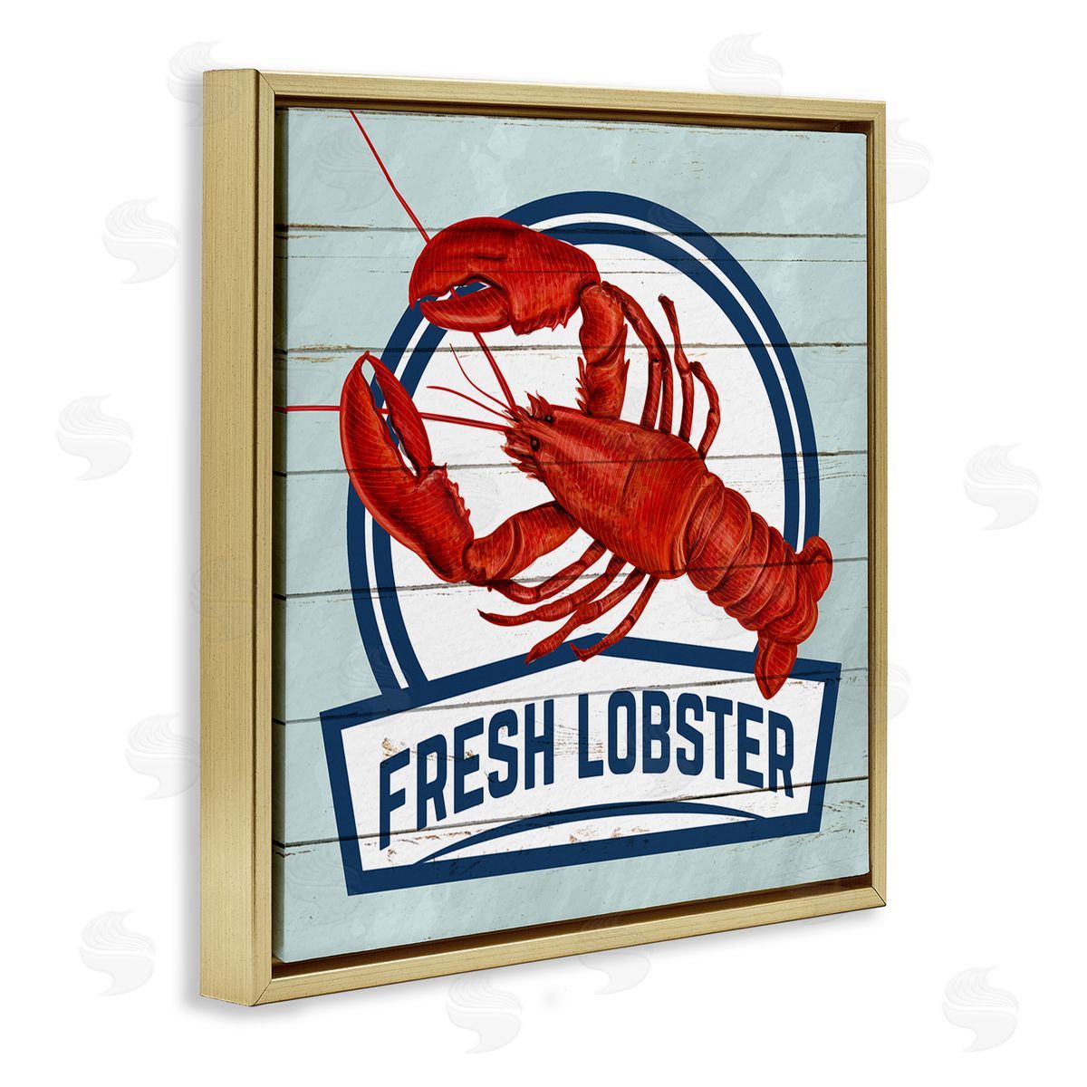 Kim Allen Fresh Lobster Sign Grain Pattern Rustic Beach House   Gold Floating Frame Canvas Wall Art Print