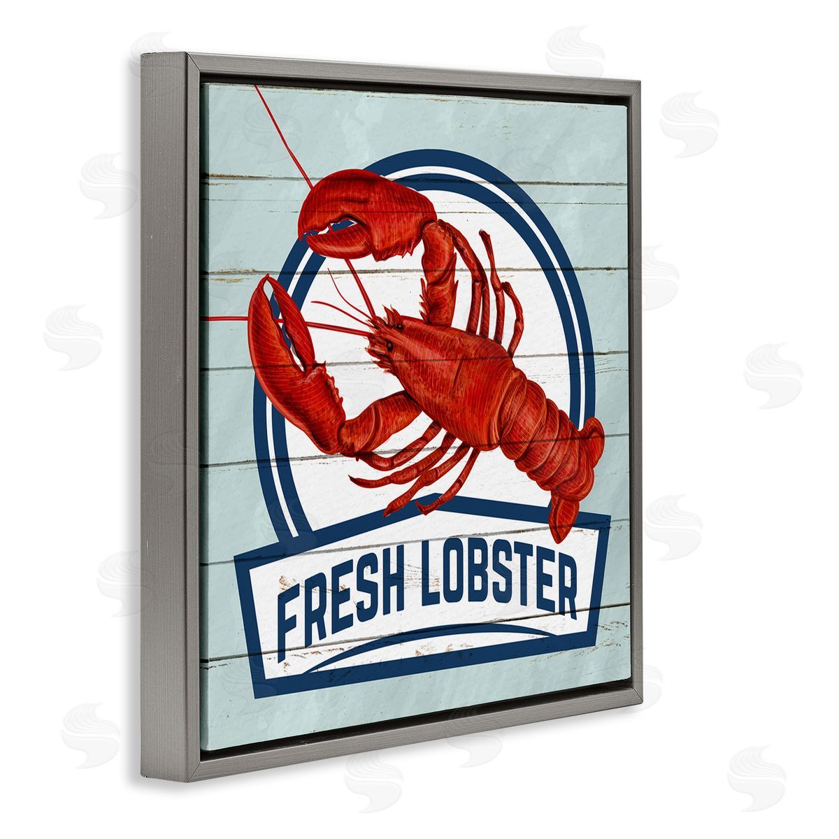 Kim Allen Fresh Lobster Sign Grain Pattern Rustic Beach House   Gray Floating Frame Canvas Wall Art Print