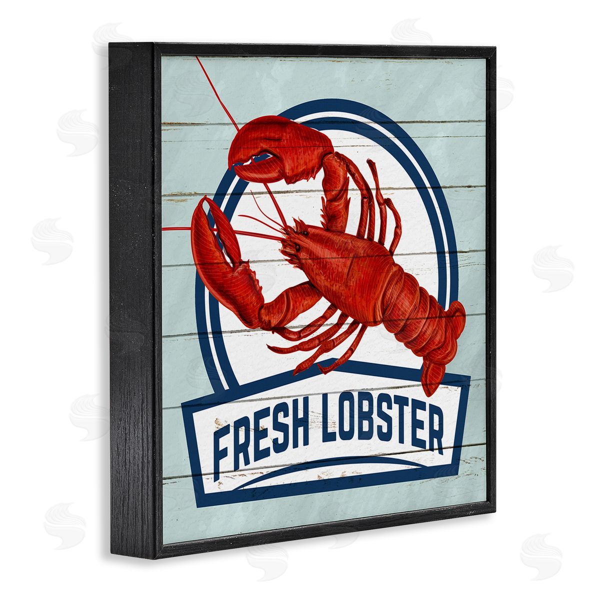 Kim Allen Fresh Lobster Sign Grain Pattern Rustic Beach House   Black Framed Glicee Wall Art Print