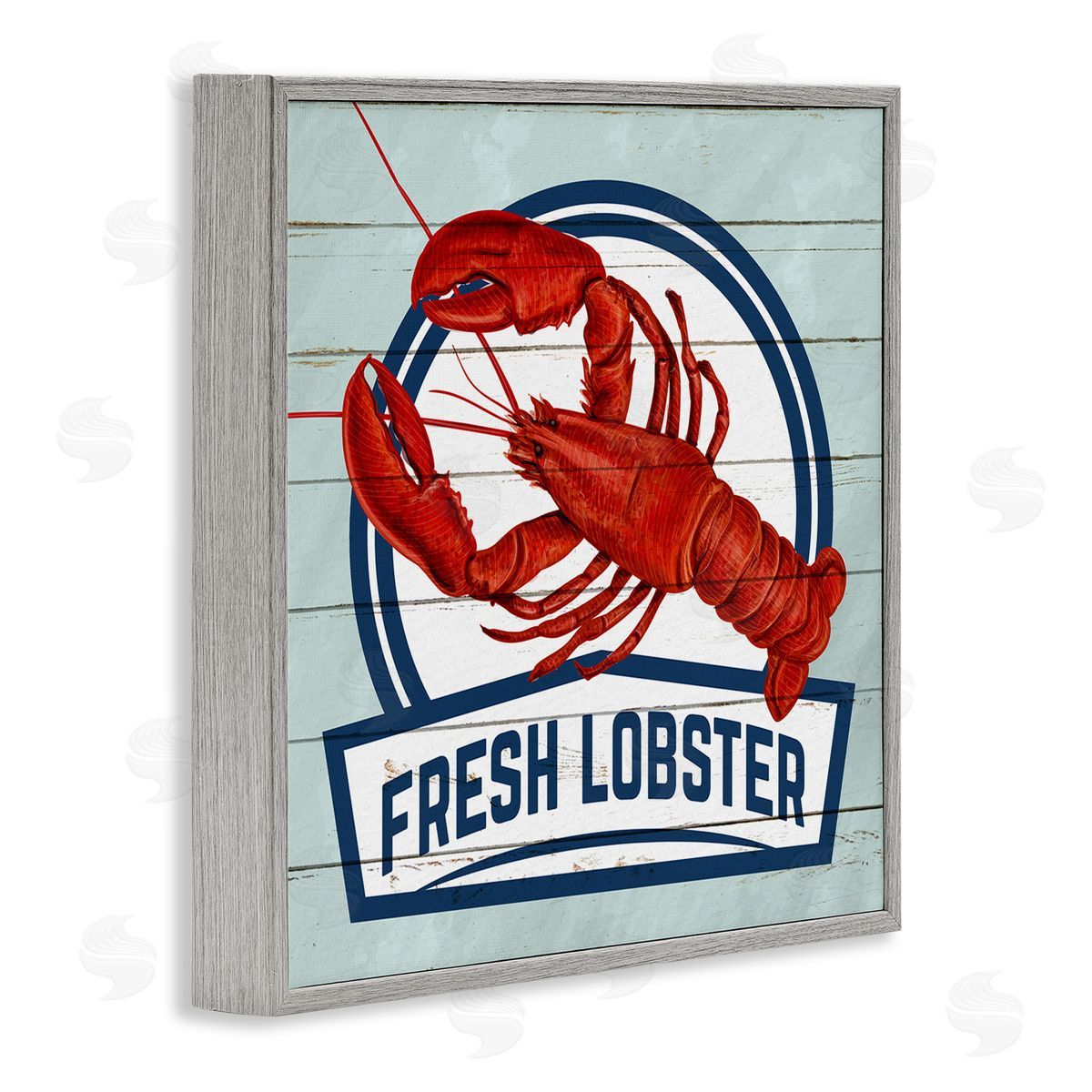 Kim Allen Fresh Lobster Sign Grain Pattern Rustic Beach House   Gray Framed Glicee Wall Art Print